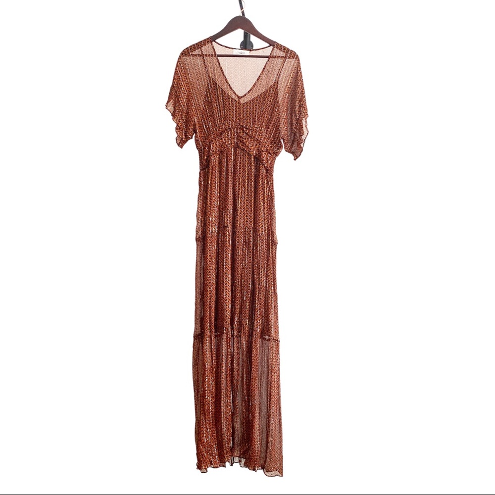 SOLD ba&sh Red Maxi Metallic Thread Wanda Dress